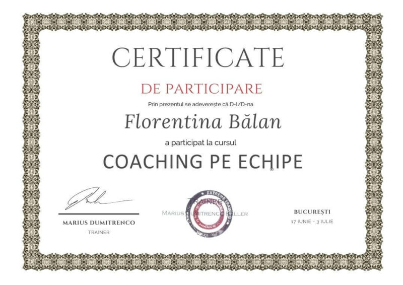 CERTIFICARE CURS COACHING PE ECHIPE